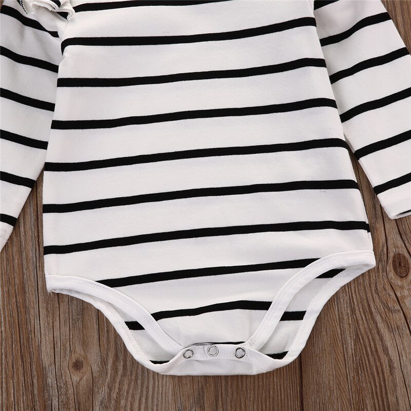 Gestreepte Pasgeboren Ruches Stroken Baby Meisje Lange Mouw Katoen Bodysuit Turnpakje Kleine Kinderen Meisje Kleding