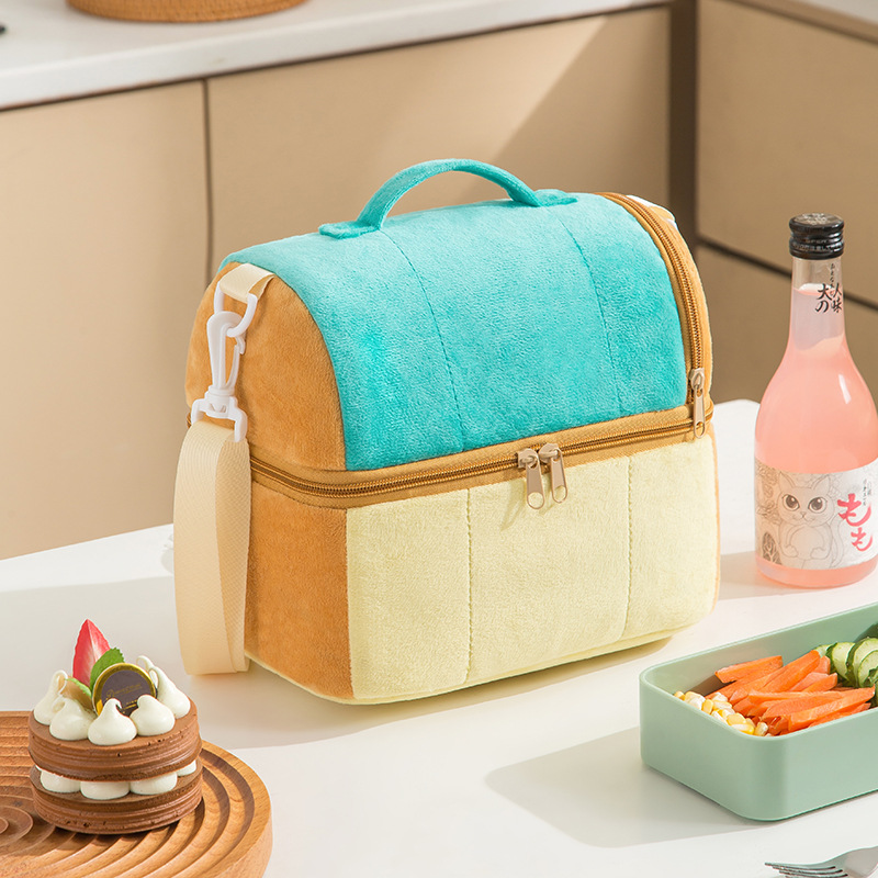Bento bag large-capacity portable aluminum foil thickened insulated lunch box bags Double Large Capacity Picnic Bag: black