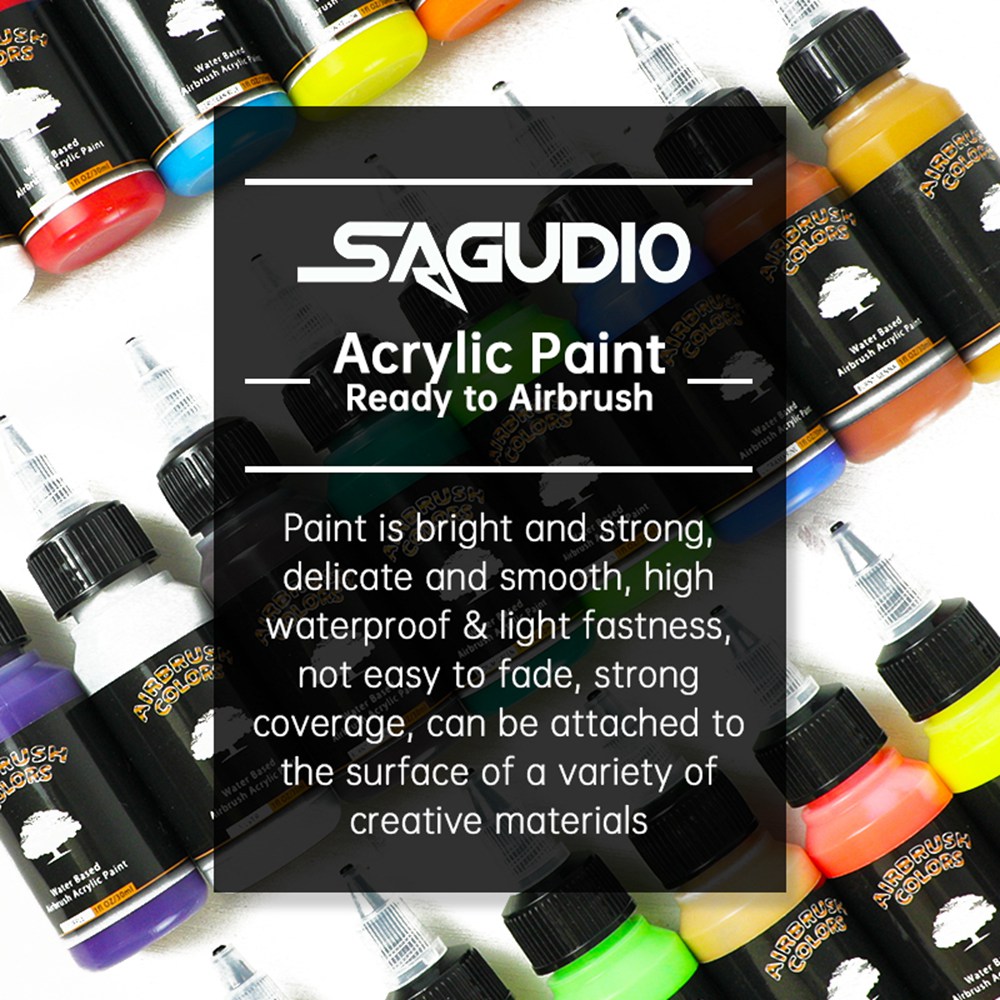 SAGUD Airbrush Paint Ready to Spray Water-Based 24 Matte Colors 30ml Premium Acrylic Paint for Beginners Hobbyist and Artists
