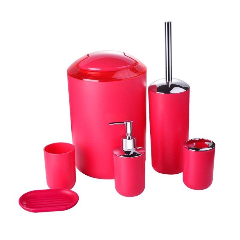 Juego de accesorios de baño de 6 piezas con variedad de opciones de color. Plástico
