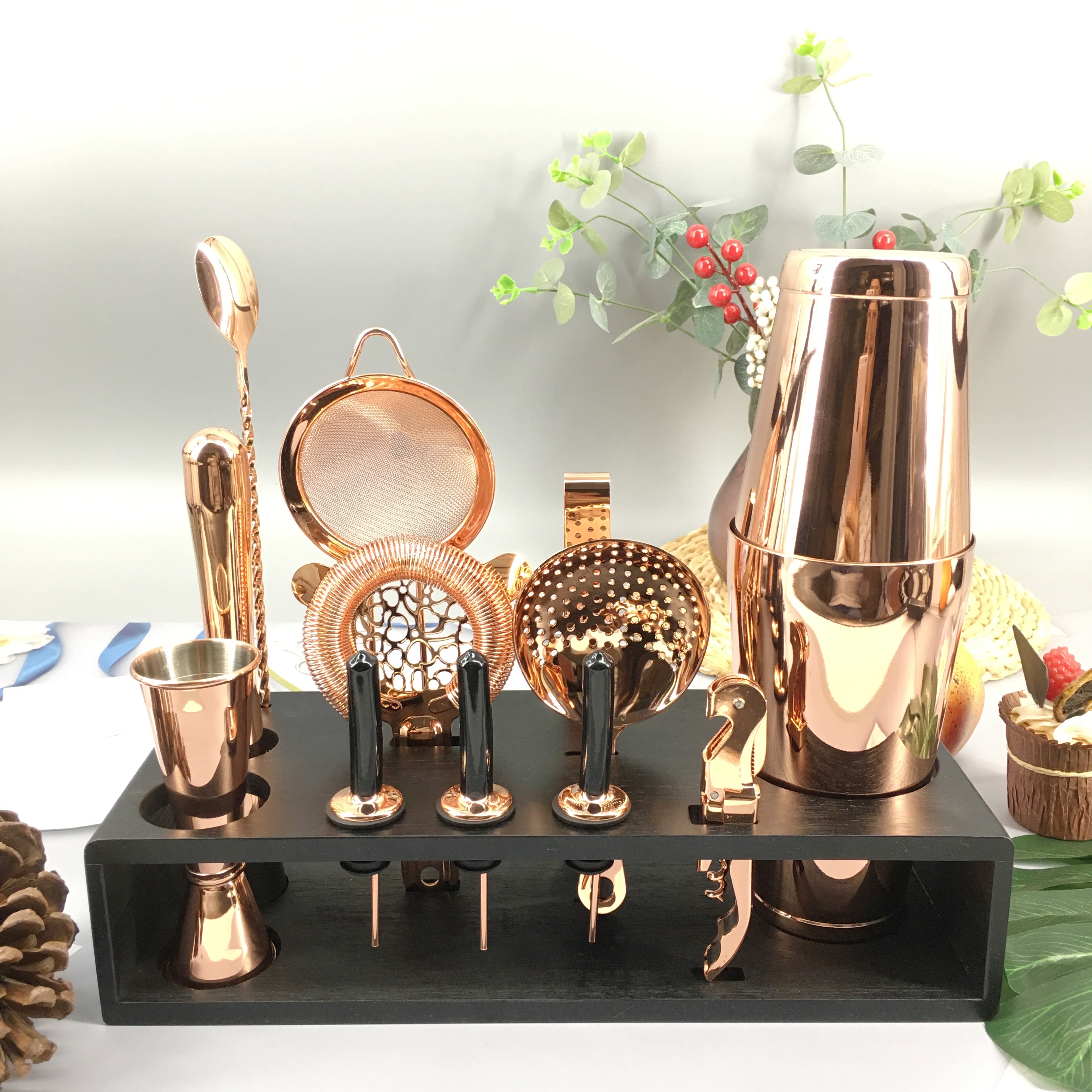 Bartender Cocktail Boston Shaker Barware Set AmeriBcan style stainless 304 steel Boston cocktail shaker 14 Piece: Rose gold heart