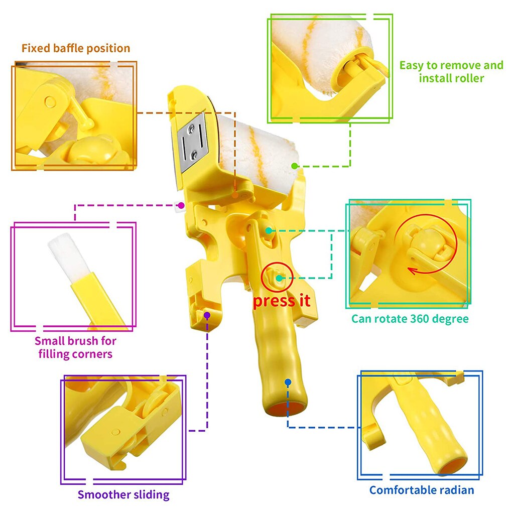 Clean-Cut Paint Roller Brush Multifunctional Roller Paint Brush Clean-Cut Paint Edger Wall Painting Roller Brush Set