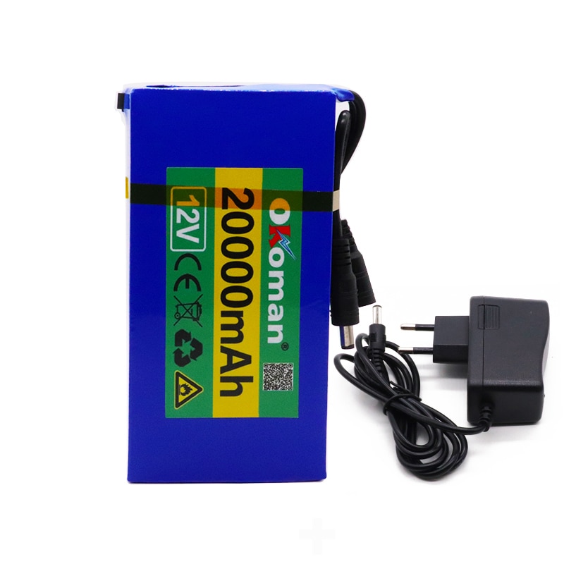 Super Oplaadbare Draagbare 12 V 20Ah Lithium-Ion Battery Pack Dc 12.6V 20000 Mah Batterij Met us Eu Plug