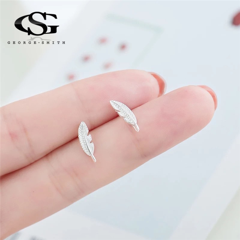 GS Plata de Ley 925 100% auténtica de las mujeres pendientes de la pluma en forma de pendientes para las mujeres las niñas Brincos joyería Oorbellen R4