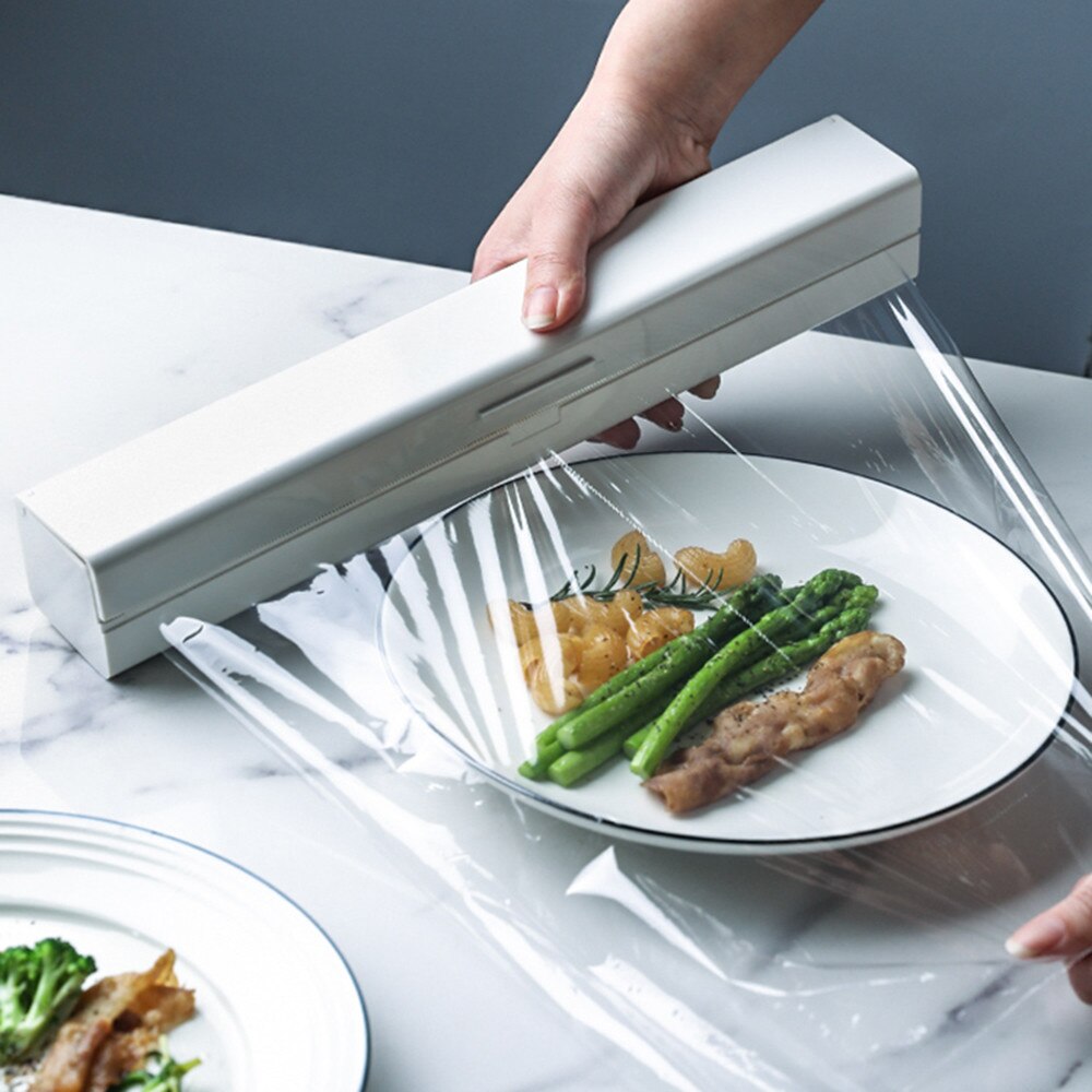 Magnetisk cling wrap dispenser rullfodral plastfolie dispenser skärare konserveringsmedel filmlåda kökstillbehör mat plast