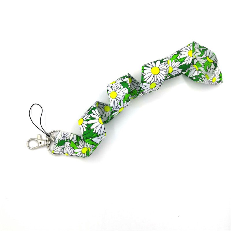 Llavero con correa para el cuello con flores margaritas, cordón para llaves, soporte para tarjeta de identificación, collar, cinta, cordón para colgar, cordones de cuerda
