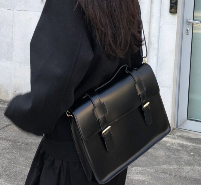 Sac à bandoulière vintage simple noir pour femmes, grand sac tendance pour filles 2565dd