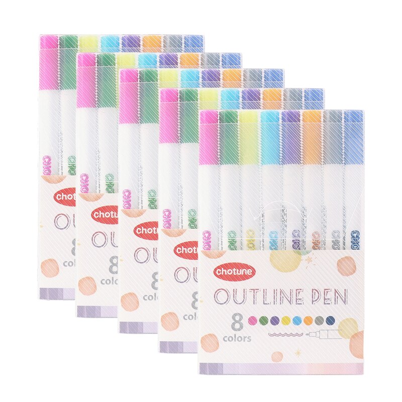 Double Line Outline Pens, 12 Colors Self-Outline Metallic Markers Glitter Writing Drawing Pens for DIY Art Crafts,: 5 set 12 colors B