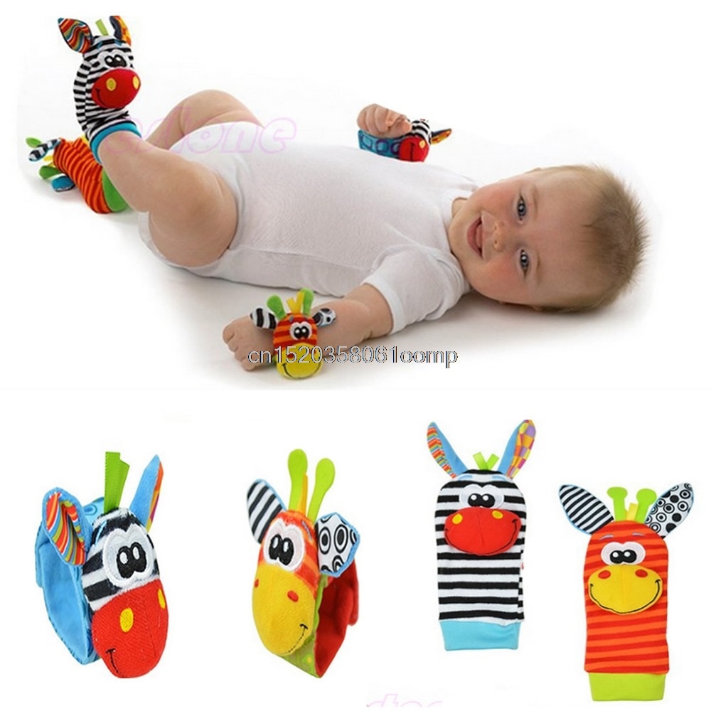 1pc Infant Baby Kids Boy Cute Animal Hand Wrist Bells Foot Sock Rattles Soft Toys