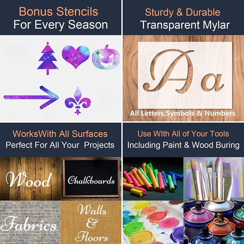 40pcs Set English Letter Stencils for Painting Mould Alphabet Signs Calligraphy Font Upper Lowercase Letters Reusable BD