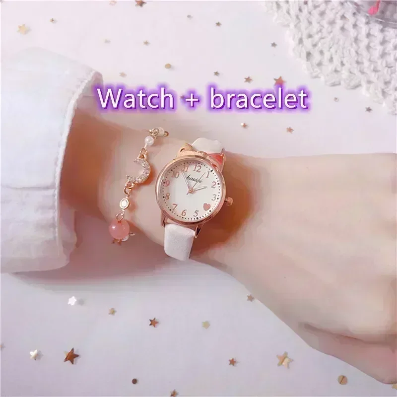 2025 Kinder Liebe Digitale Zifferblatt Kinder Set Uhr Lederband Quarz Uhren Kind Mädchen Uhr kinder Uhr + armband: Licht Gelb