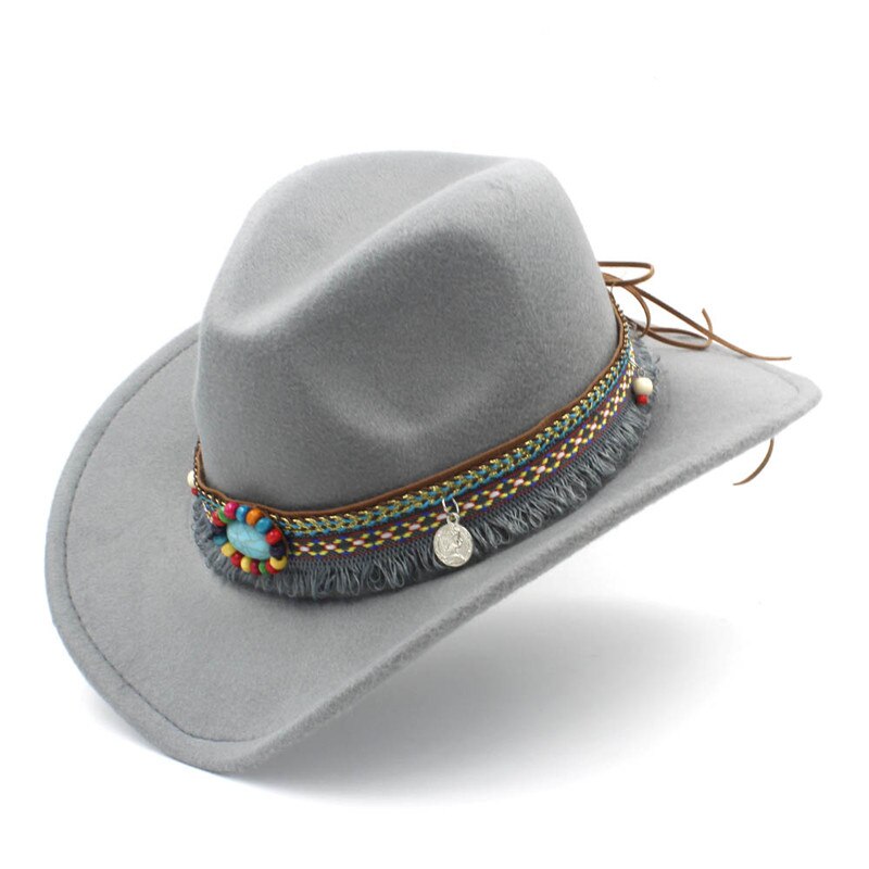 Barneull hule western cowboy lue dusk belte barn jente jazz cowgirl sombrero cap størrelse 52-54cm i 4-8 år: Grå