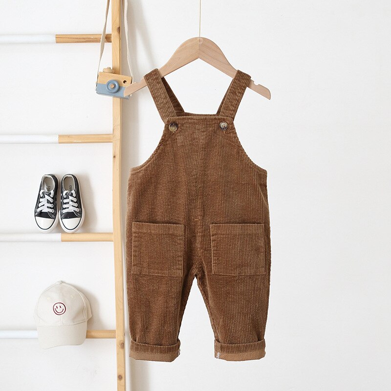 Baby Boy Overalls Effen Kleur Herfst Lente Corduroy Meisjes Jumpsuit Casual Losse Baby Kids Jumpsuit Broek Met Zakken: Coffee / 24M
