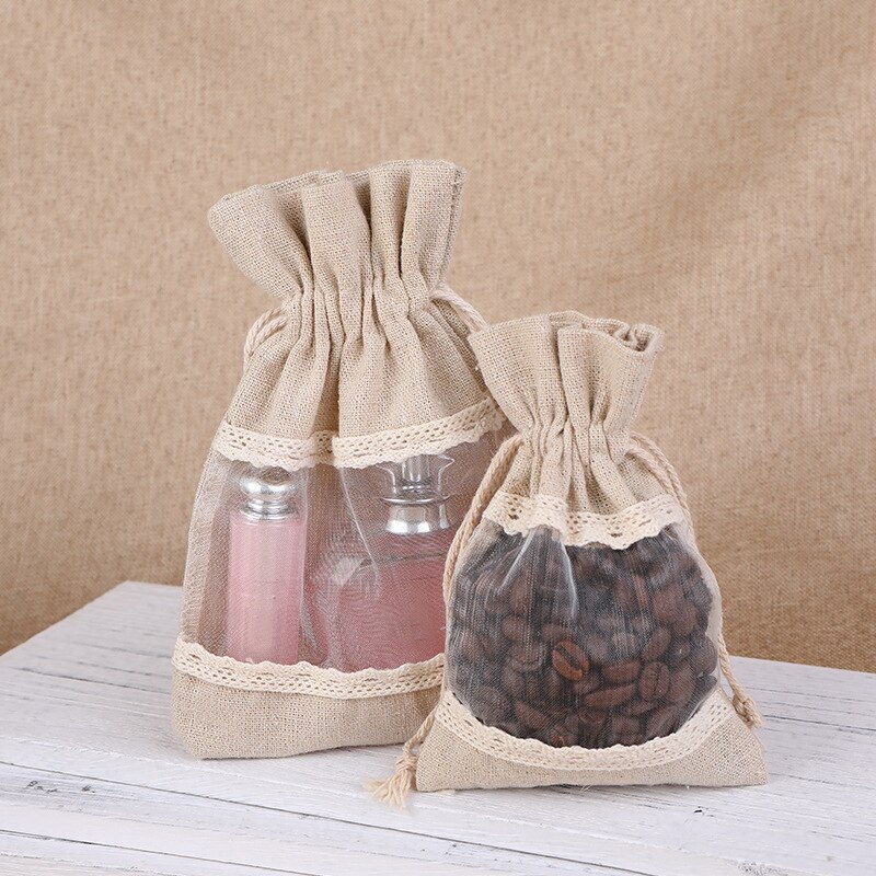 Bolsa de arpillera Natural con cordón, bolsas de yute para , embalaje de joyería, bolsas de boda con bolsa de caramelos, decoración para en casa