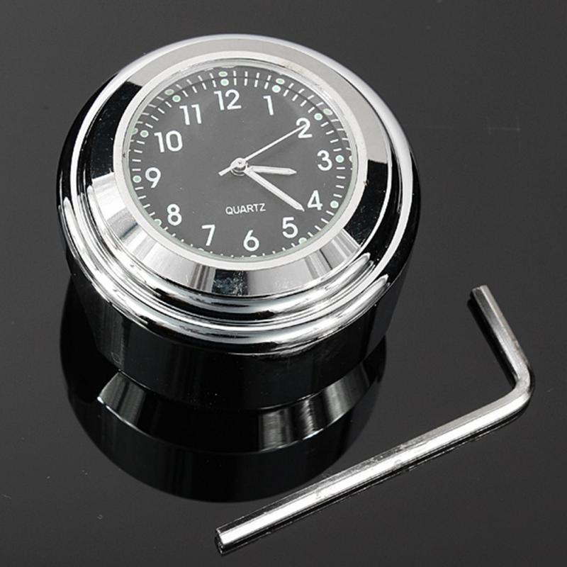 Motorcycle Stuur Klok Thermometer Black Waterdichte Motorcycle Fietsstuur Mount Klok Quartz Horloge Zilver Kleur