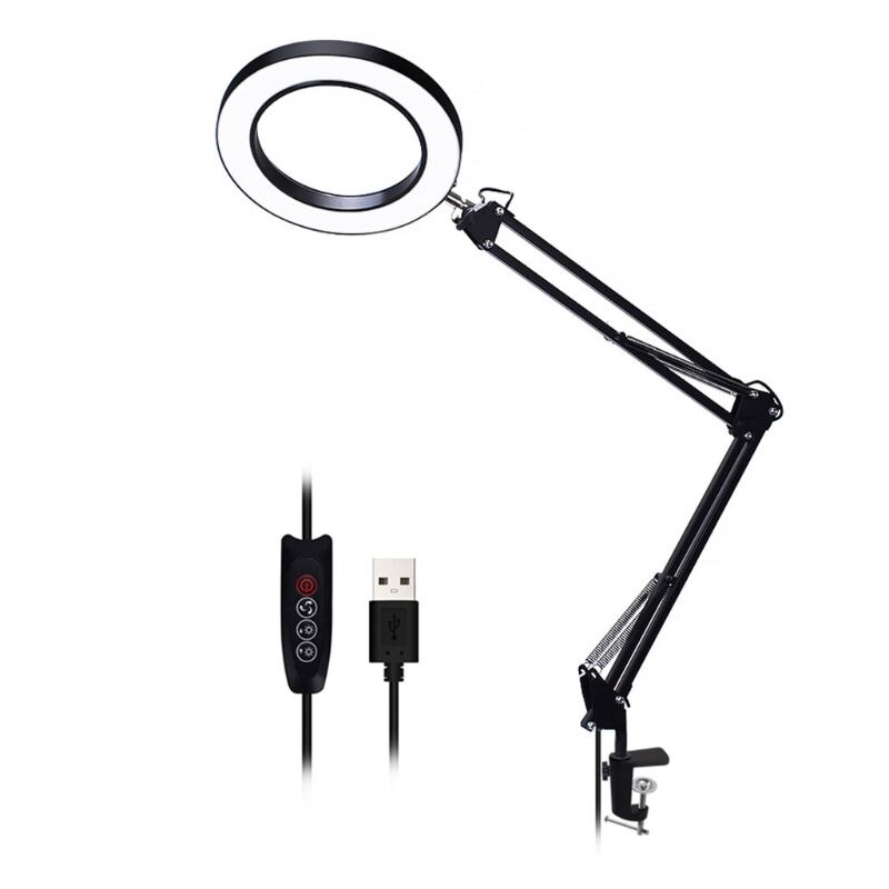 Suurennuslasi led -lamppu, säädettävä 5x suurennuslasin pöytävalaisin, jossa on 3 väriä valaistu usb -suurennuslamppu pöydälle: 22cm