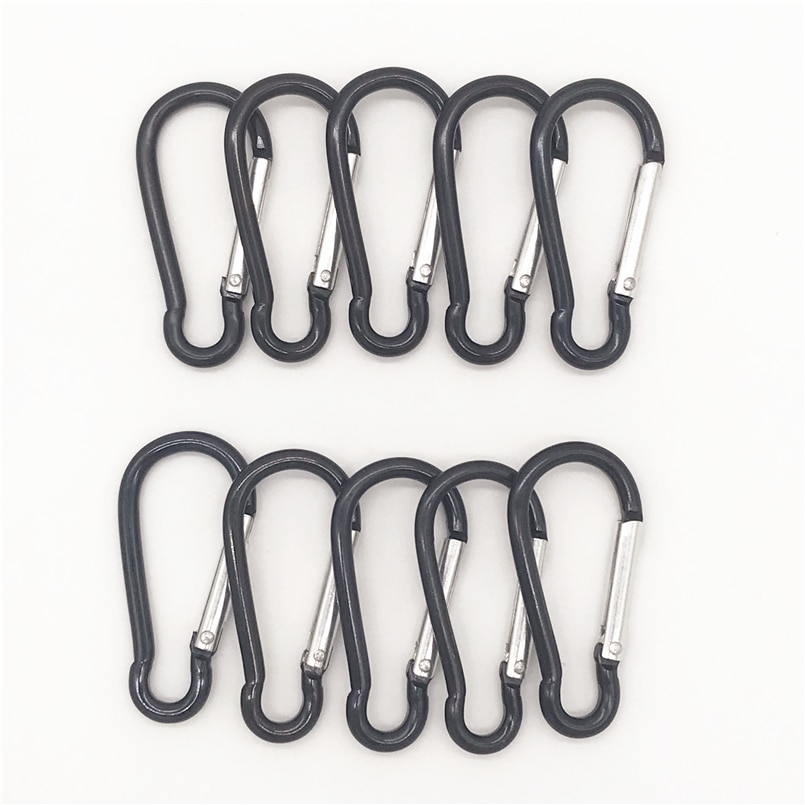 10Pcs M6 Kleur Karabijnhaken Aluminium Carabiner Spring Snap Clip Haken Sleutelhanger Klimmen Karabijnhaak Voor Sleutels Camping Gereedschap: 10pcs Black