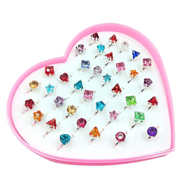 12/36 Pcs/Box Verstelbare Legering Baby Meisje Ringen Met Hart Vormige Showcase: A 36Pcs