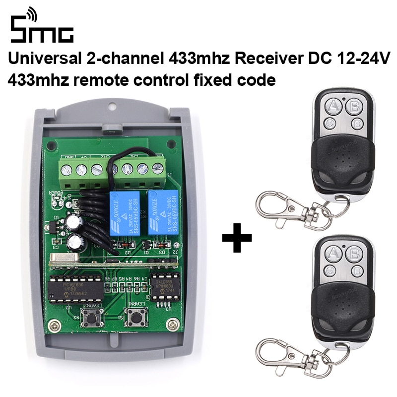 2-channel rolling & fixed code receiver 433.92MHz + 2 remote controls 433mhz 1527 Learning Code