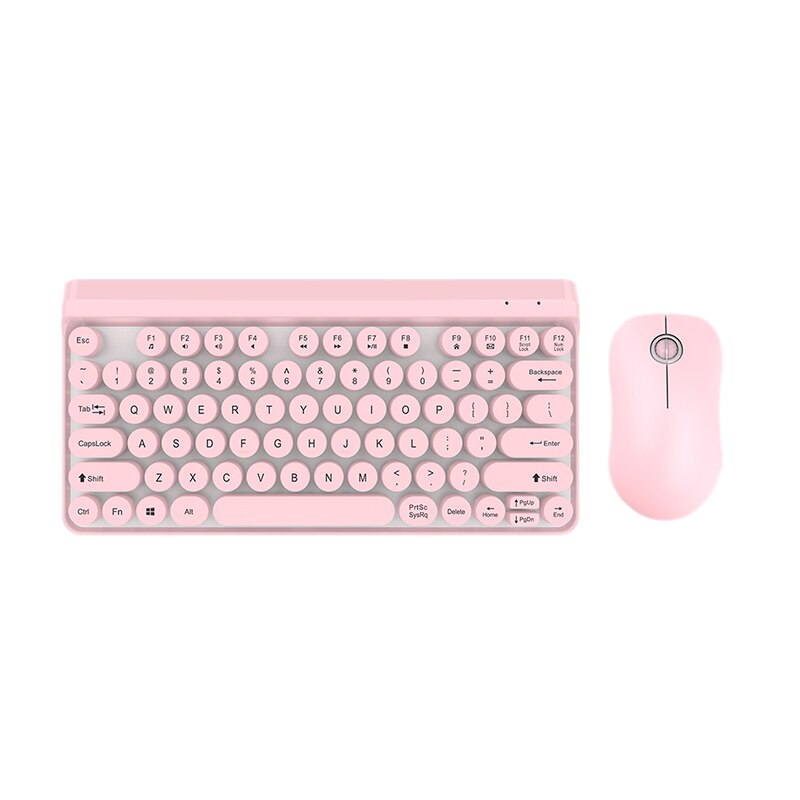 Wireless Keyboard and Mouse Set 2.4GHz Wireless Cute Retro Round Key Caps Keyboard and Ergonomic Mouse Combo