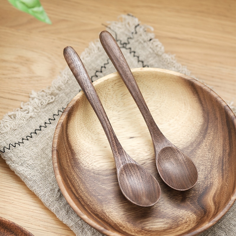 Musowood Black Walnut Wood Spoons Coffee Honey Spoons Wooden Japanese Style Stir Long Scoop Large Soup Kitchen Tableware