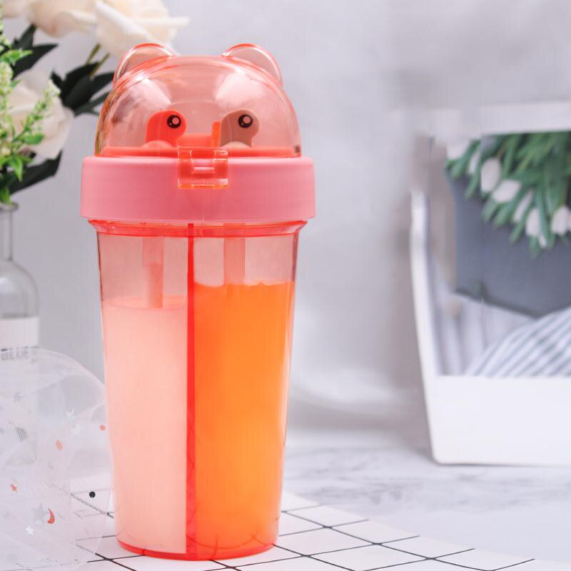 Dubbel sippy drink kopp tecknad utomhussport vattenflaska med dubbla rör med lock wxv
