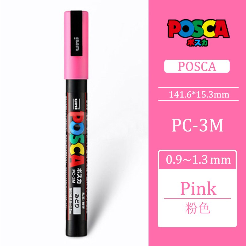 Uni Posca PC-3M 0,9-1,3mm Farbe Marker Stift Graffiti Wasser-basierend Farbige Marker Stifte dauerhaft Farbe Marker büro Schreibwaren: Rosa PC-3M