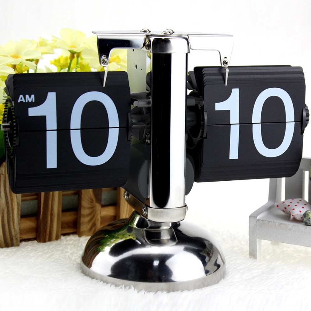 Flip Digitale Klok Kleine Schaal Tafel Klok Retro Flip Klok Rvs Flip Interne Gear Operated Quartz Klok Home Decor