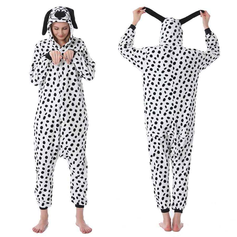 flannel ladies home service cartoon one-piece pajamas autumn and winter couple models animal unisex puppy dalmatian