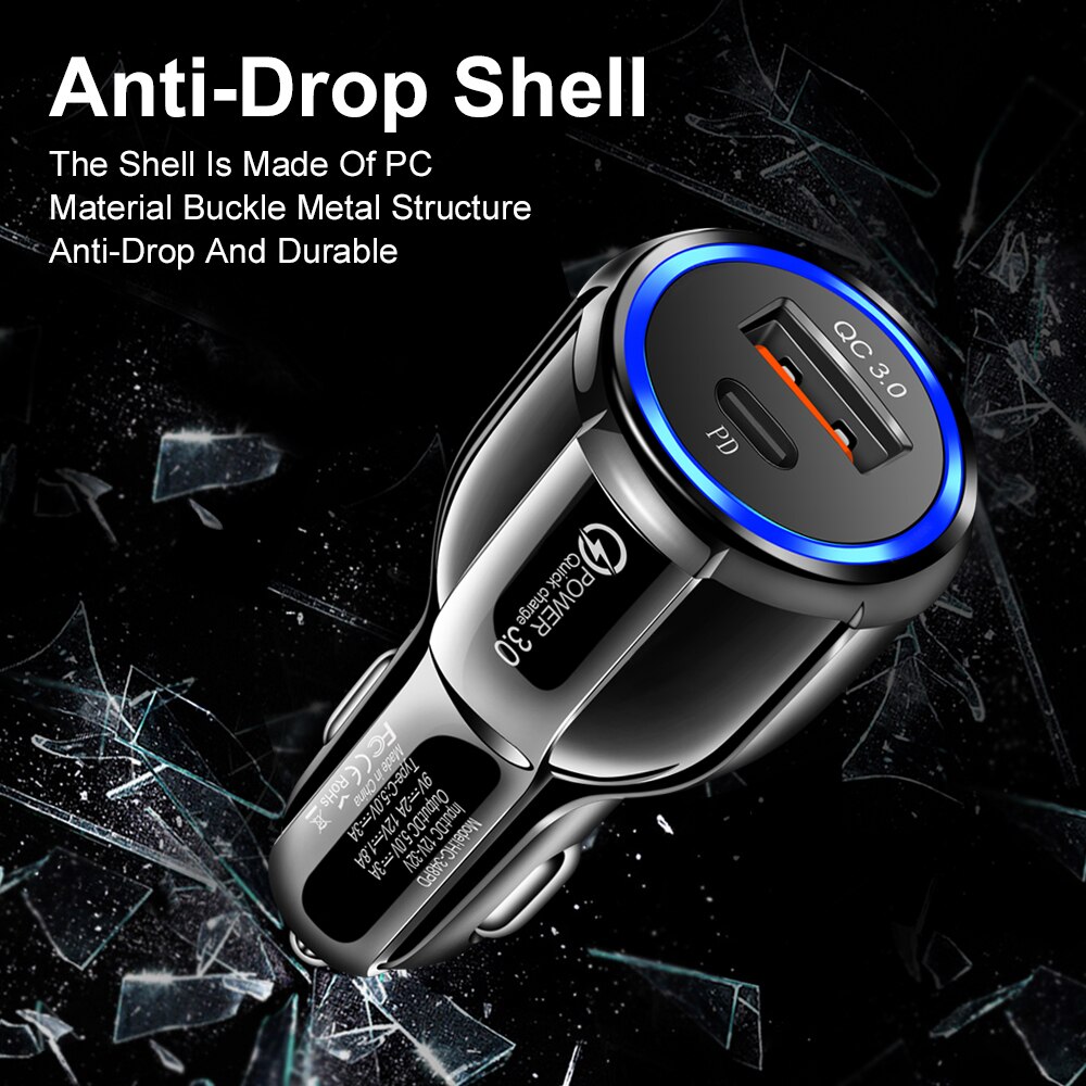 Cargador de coche de carga rápida 3,0 para teléfono móvil, cargador de coche Usb Dual, adaptador de carga rápida Qualcomm Qc 3,0, Mini cargador de coche Usb