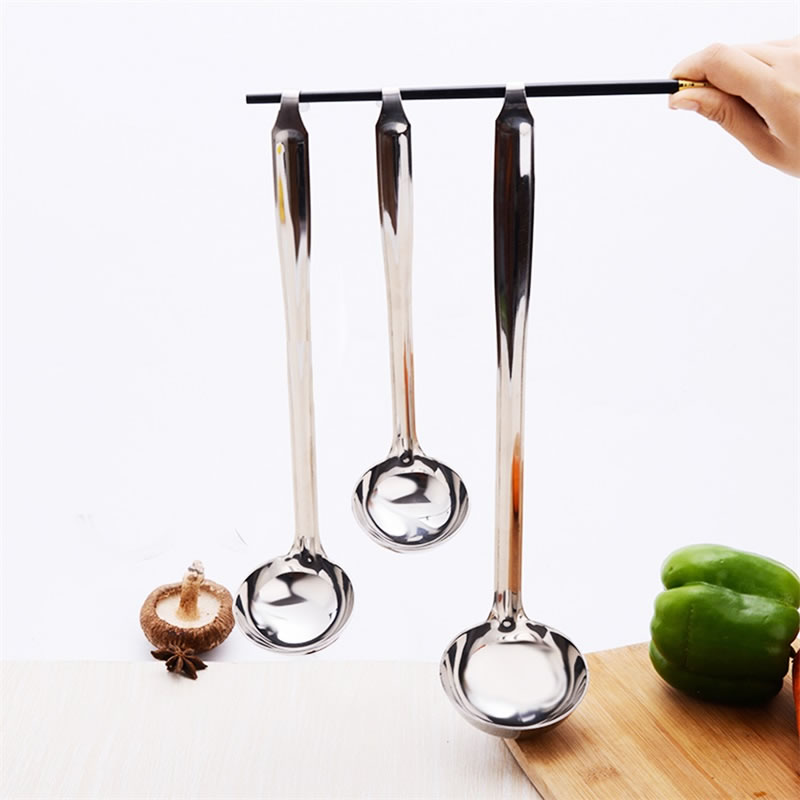 QueenTime-cucharón para sopa de acero inoxidable con mango largo, cuchara agitadora, utensilios de cocina para cocinar, cucharas duraderas para salsa y comida