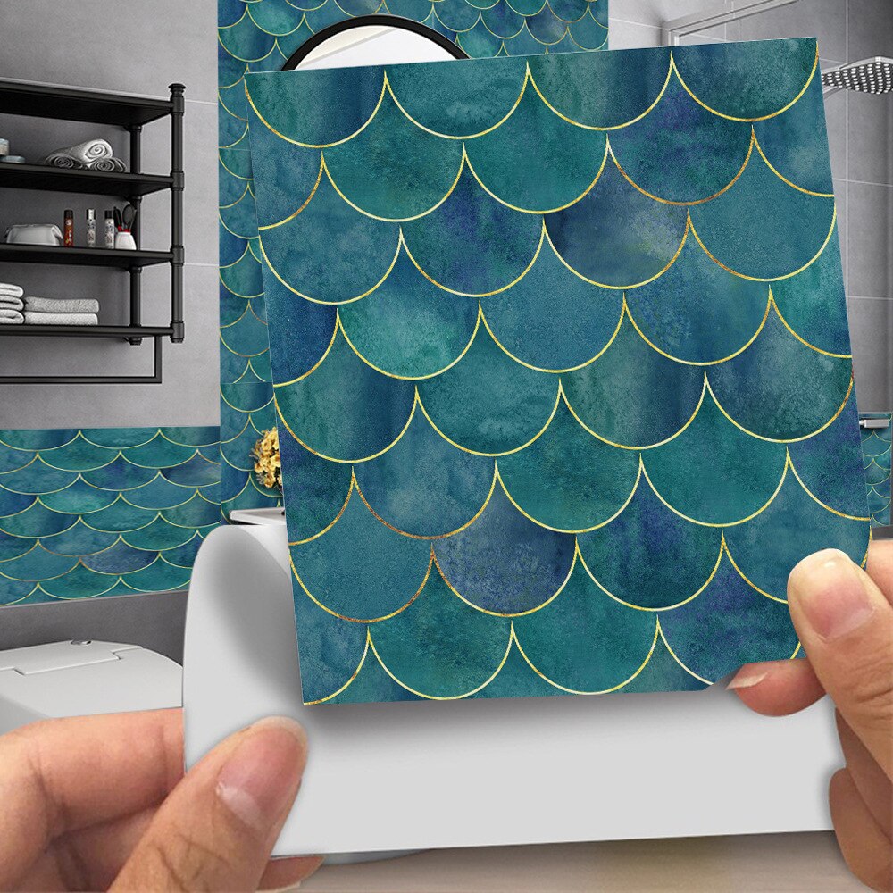 fish scale pattern waterproof bathroom Tile stickers oilproof kitchen wall sticker PVC self-adhesive DIY wallpaper