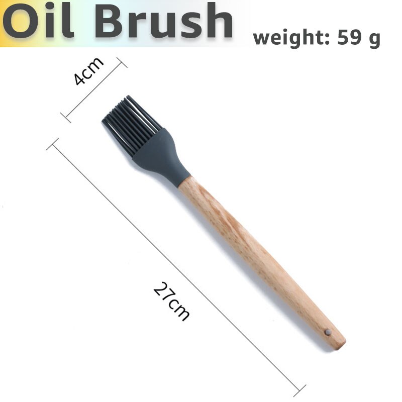 Silicone Cooking Utensils Set Kithcen Non Stick Spatula Shovel Soup Spoon Wooden Handle Heat Resisant 9 Pieces Cooking Tools set: Oil Brush
