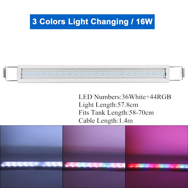 Lámparas LED para acuario, iluminación brillante con Clip para tanque de peces, plantas acuáticas, lámpara de cultivo, decoración de Acuario, 3 colores, 7-23 pulgadas: 16W