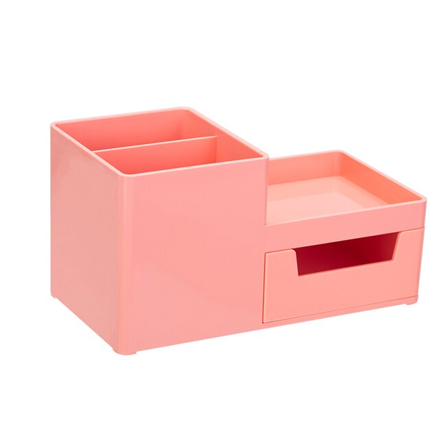 Bureau Briefpapier Houders Met Lade Organizer Office School Penhouder Briefpapier Organisator Multifunctionele Plastic Opbergdoos: Pink