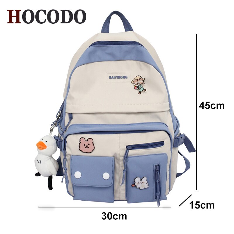 HOCODO Kawaii Women Backpack Female College Bookbag Student Backpack Cute School Bags For Teenage Girl Travel Mochila: Blue / Without pendant