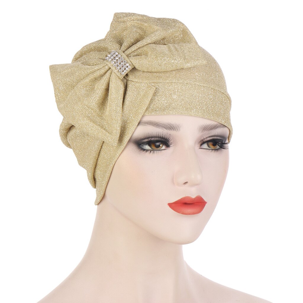 Mode Tulband Hoed Voor Dames Glitter Strikje Vrouwelijke Hoofd Wraps Moslim Hoofddoek Motorkap Islamitische Hoofddeksels Turbante Mujer