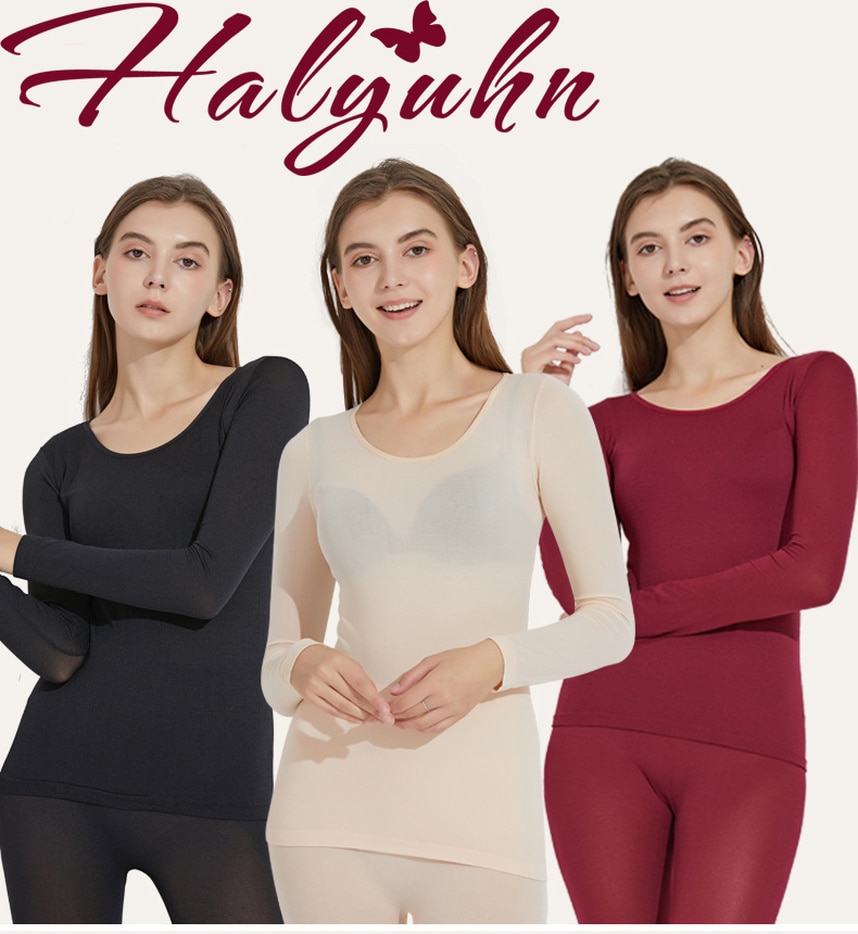 Halyuhn Women's Thermal Underwear Thin Section Set Winter Long John Second Skin Winter Ladies Warm Clothes Thermal Long Sleeve