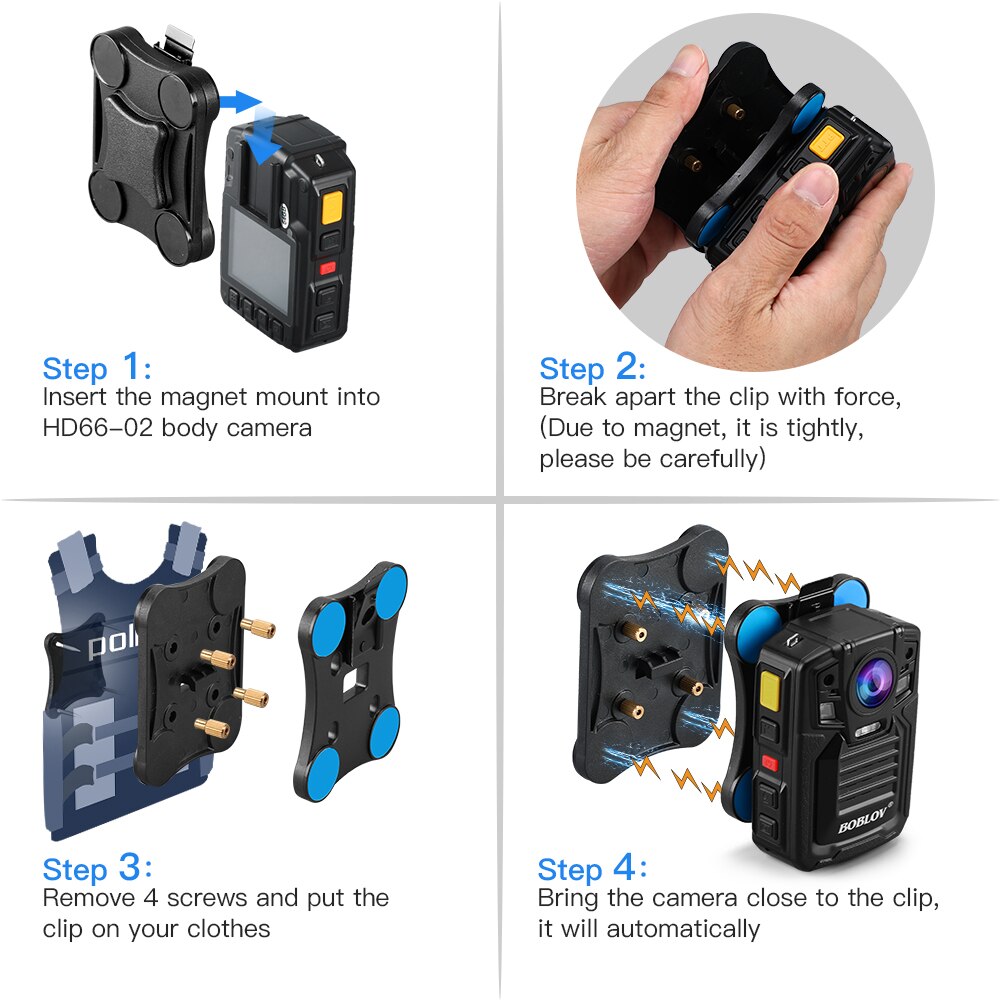 Boblov magnetisk mount klip til bodycam politi mini kameraer  hd66-02 body kamera