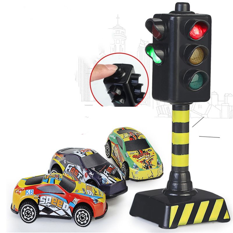 Mini Traffic Signs Road Light Block With Sound LED Children Safety Education Toy For Kids Gifts