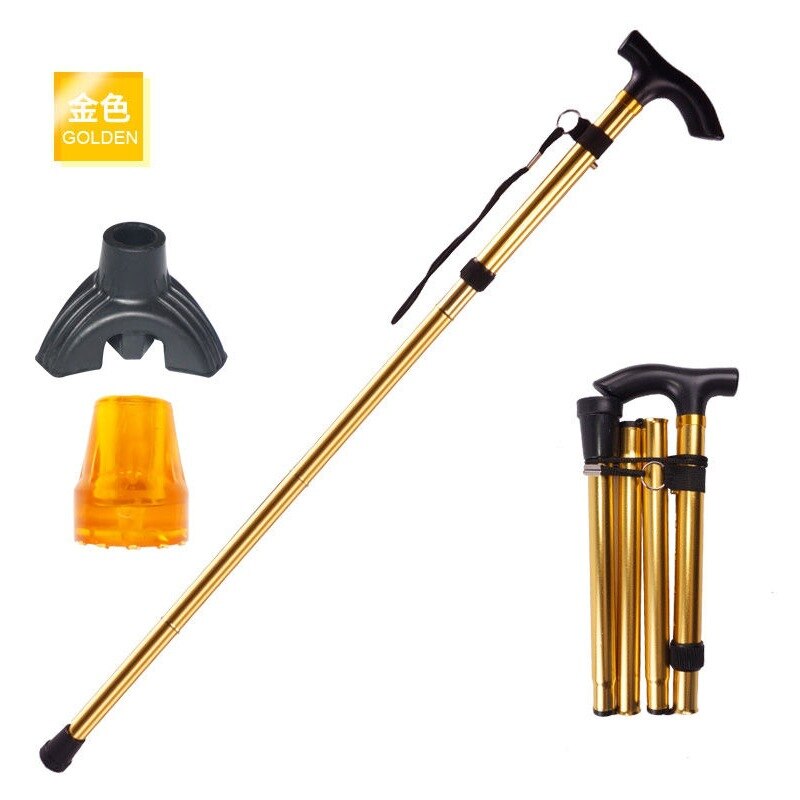 Multifunction bengala telescópica dobra muletas caminhadas vara muleta idosos vara de metal bengala trekking ao ar livre pólos: Gold  Send Tendon Booties Triangular Booties 1