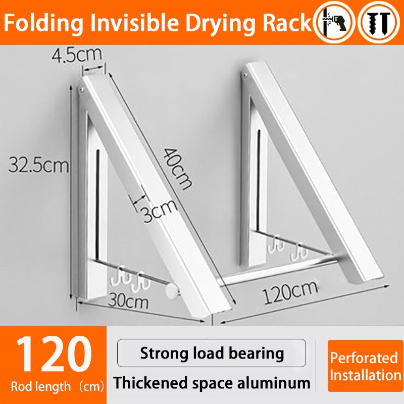 Wall Clothing Hanger Outdoor Folding Drying Rack Telescopic Rack For Clothes Horse Clothesline Balcony Hook Rail Clothes Rods: nailing Silver120cm
