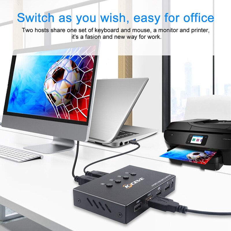 USB KVM Switch USB 2.0 Switcher for Keyboard Mouse Printer 4 in 4 Out Port Sharing 4 Device USB Power USB Hub