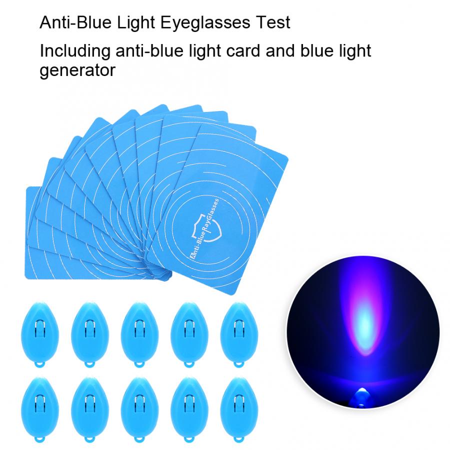 10 sett anti-blått lys test deteksjon kort blått lys generator kort briller linse test penn kort sett