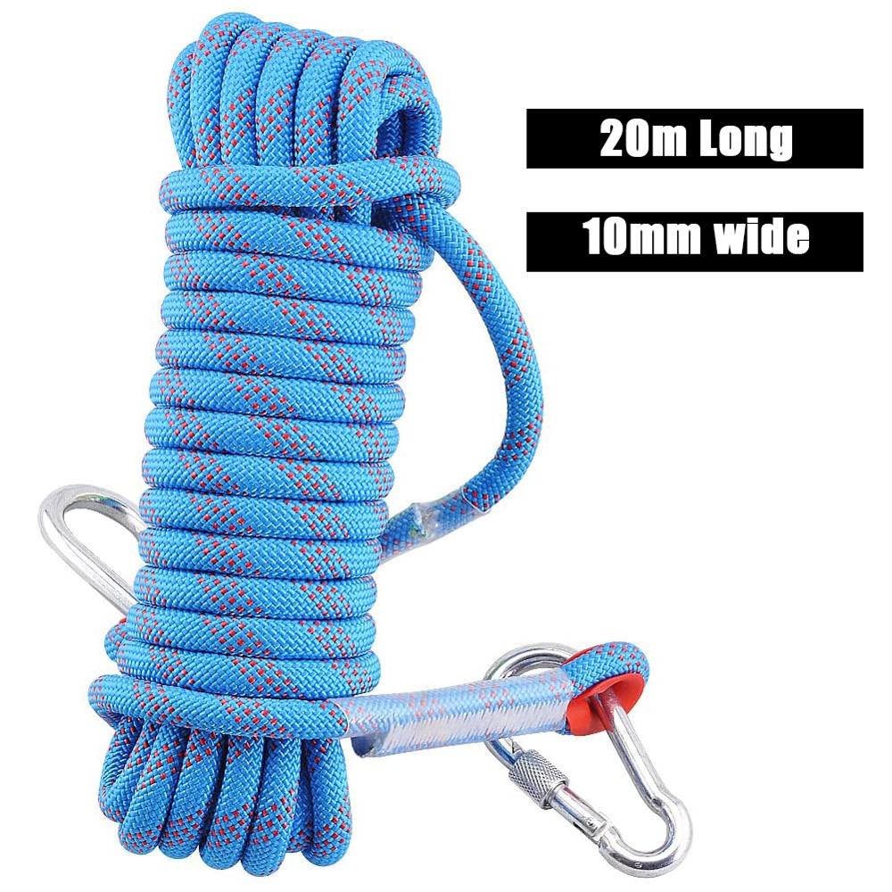 20m Outdoor Climbing Rope 48 Strands With Carabiner And Sewing Buckle 10mm Downhill Rope Aerial Work Climbing Rope Anti-Fall Ins