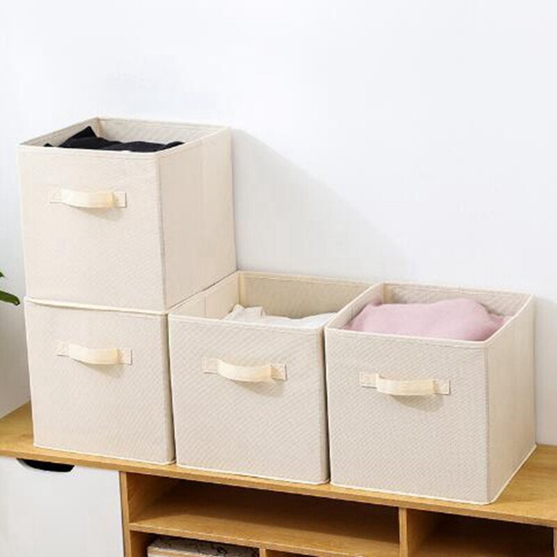 Collapsible Fabric Storage Cubes Organizer With Handles, Beige - Pack Of 6