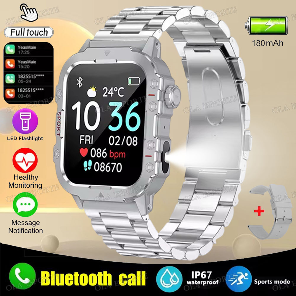 2026 Nuovo smartwatch da esterno con luce a portato Chiamate Bluetooth Attività Monitoraggio del sonno fitness sport Monitoraggio della saluto Orologio intelligente: Blu