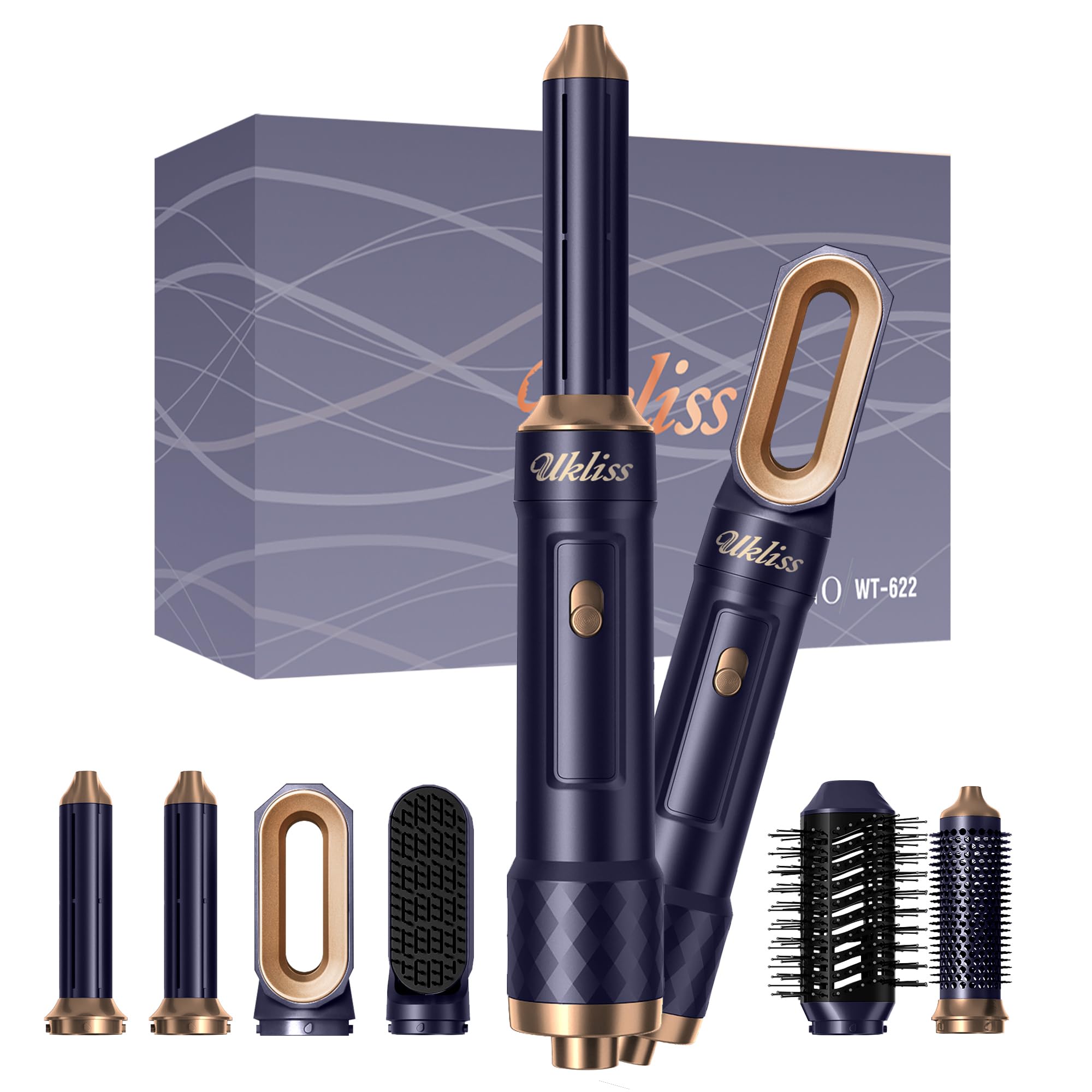 6 in 1 Haartrockner Bürste elektrische Föhn Kamm Haartrockner Negativ ionische Haar gebläse Bürste Luft Styling Locken wickler Lockens Tab: Blau / uns-Stecker