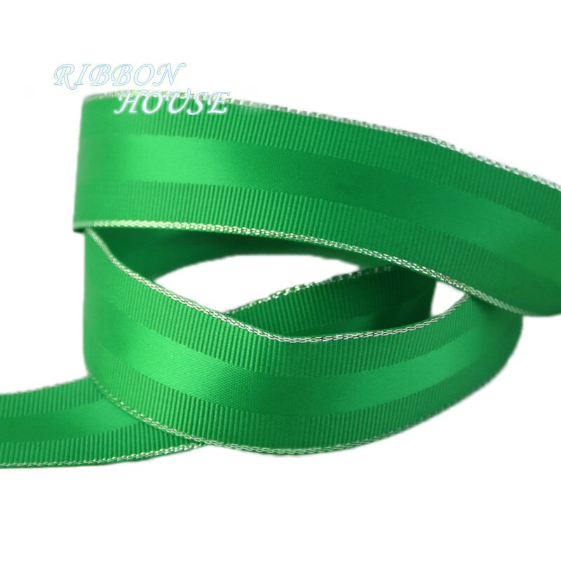 (5 meters/lot) 25mm silver Edged Grosgrain Ribbon an Lace wedding Christmas ribbons: Green / 38mm