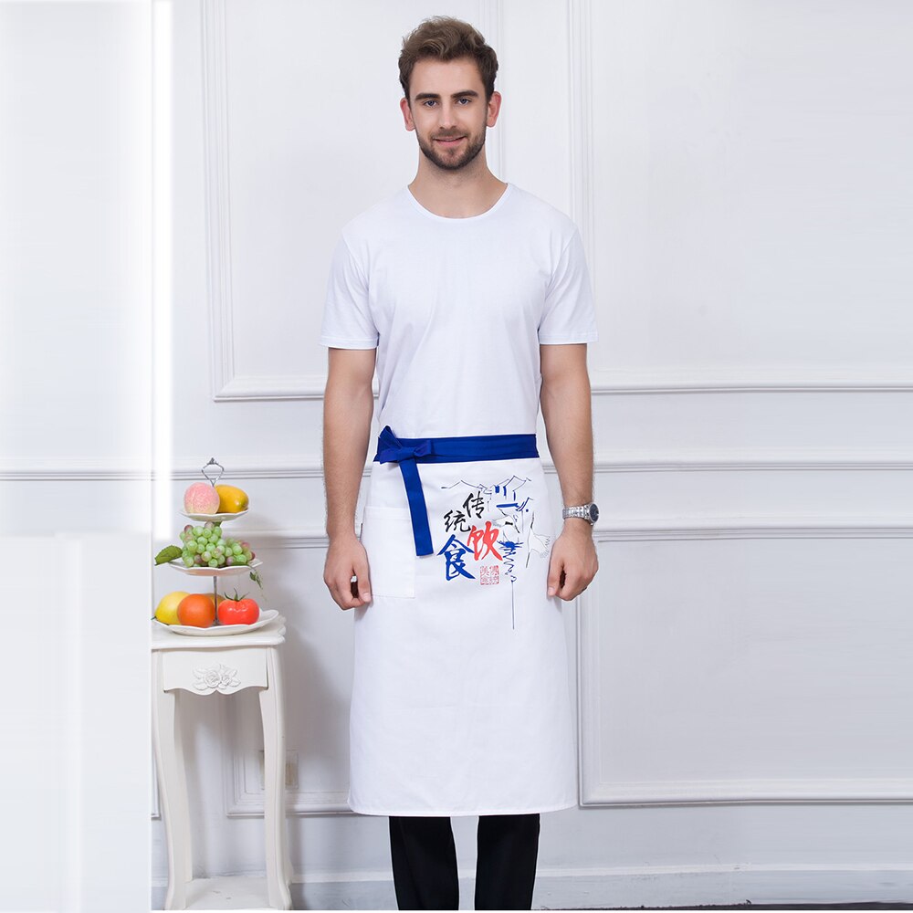 Delantal blanco negro de , , servicio de comida chino, restaurante, cafetería de cocina, panadería, Chef, camarero, delantales de limpieza: 1